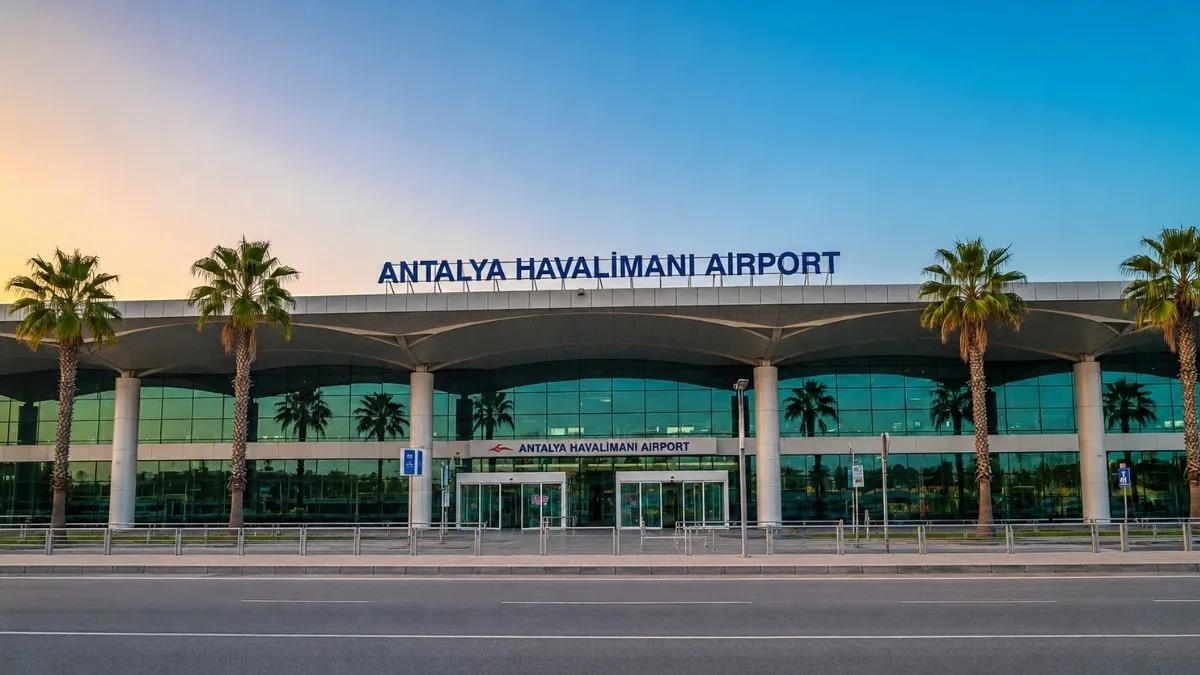 Antalya Havalimanı terminal binası ve önündeki palmiyeler